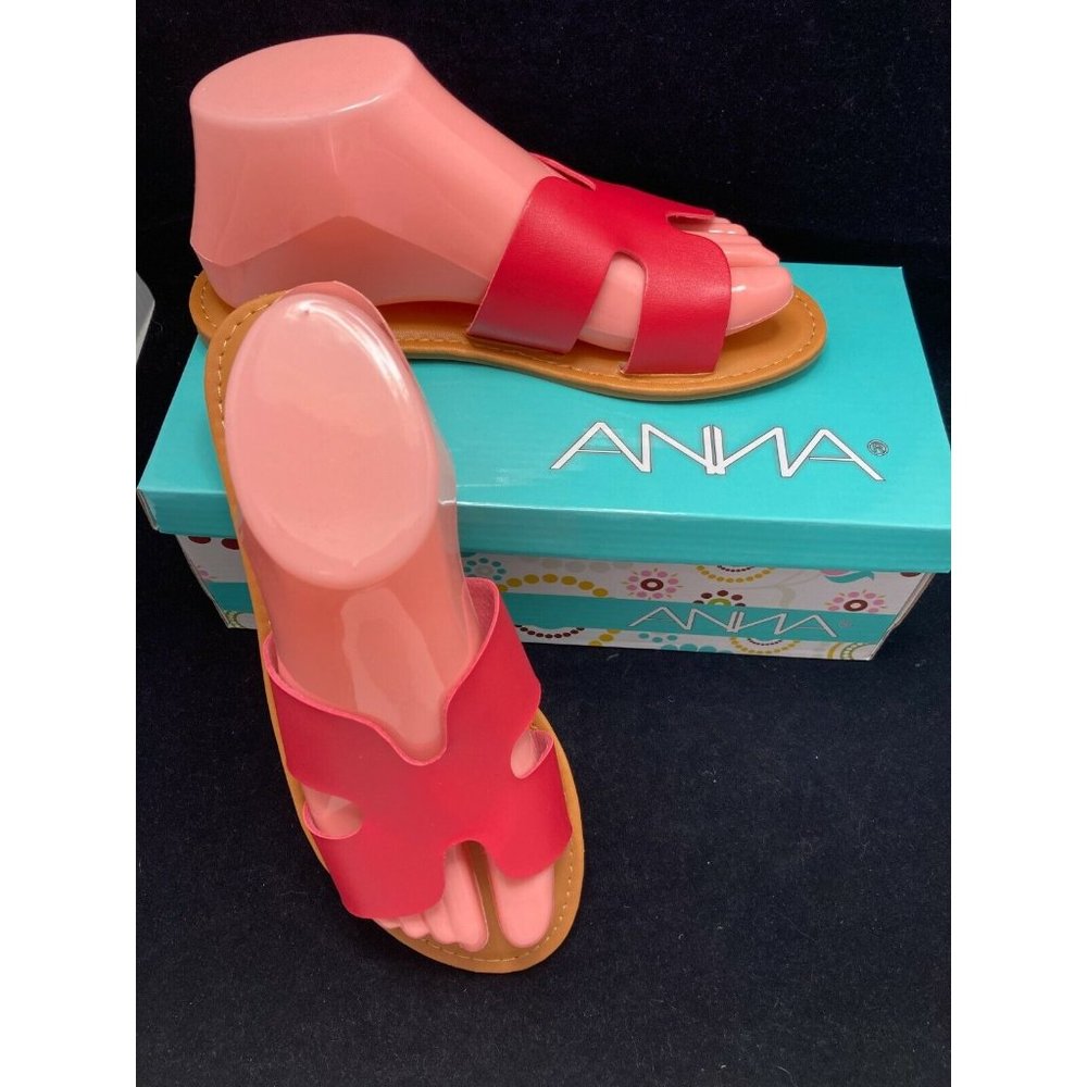 ANNA CUT OUT SLIDE RED SANDALS - SIZE 7- NEW IN BOX! - Picture 1 of 4